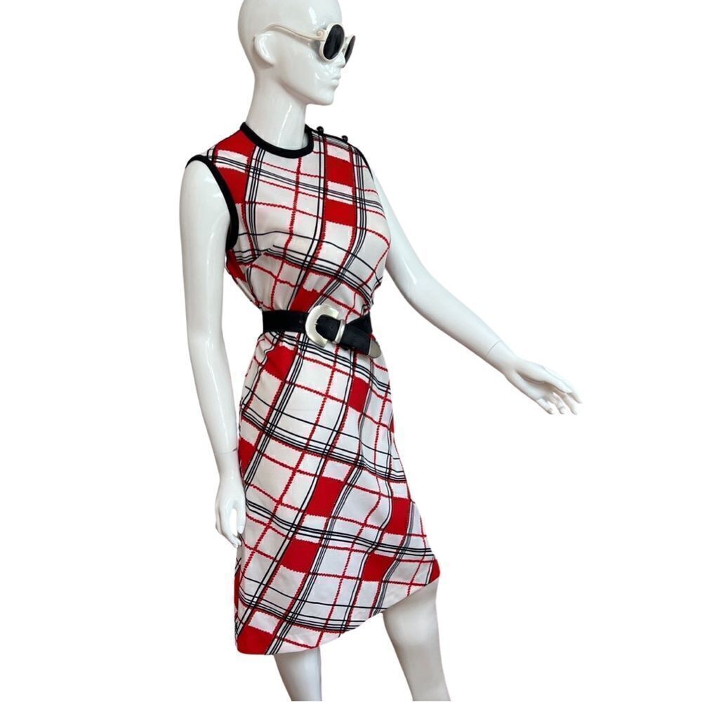 Vintage 1960s Mod Red Black Geometric Print Side … - image 8